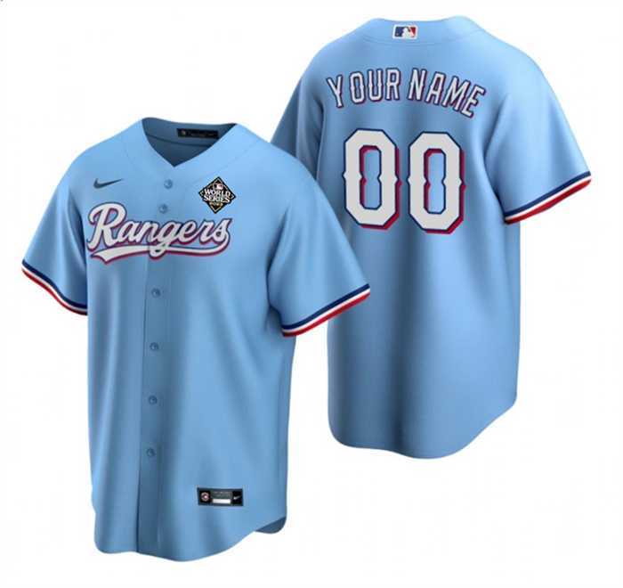 Mens Texas Rangers Active Player Custom Blue 2023 World Series Stitched Baseball Jersey